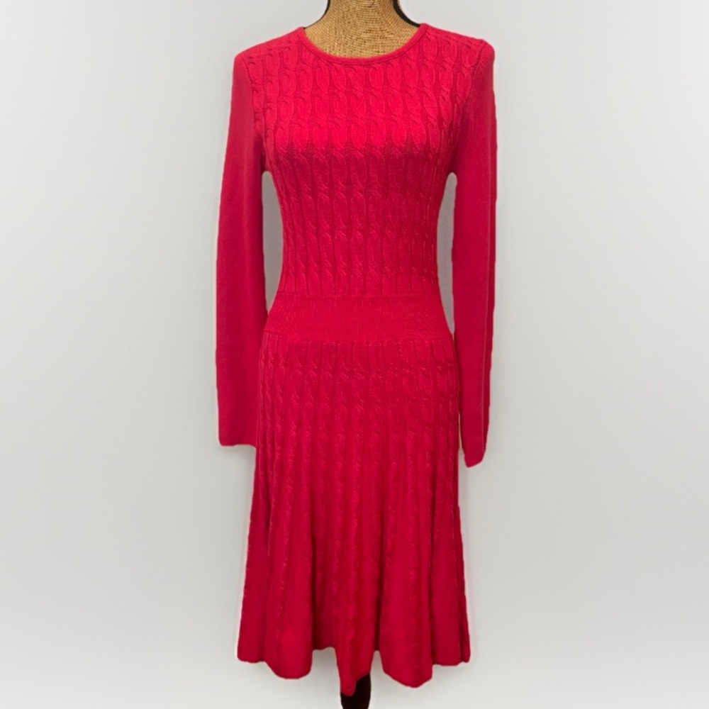 Eliza J Cable Knit Midi Sweater Dress Fit and Flare Fuschia Pink Size Small